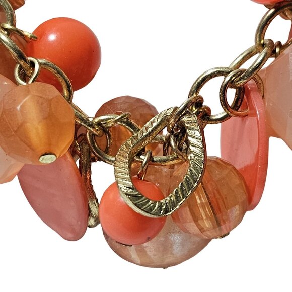 Retro 70s Boho Orange Coral Beaded Chunky Necklace Fashion Jewelry - Picture 2 of 6